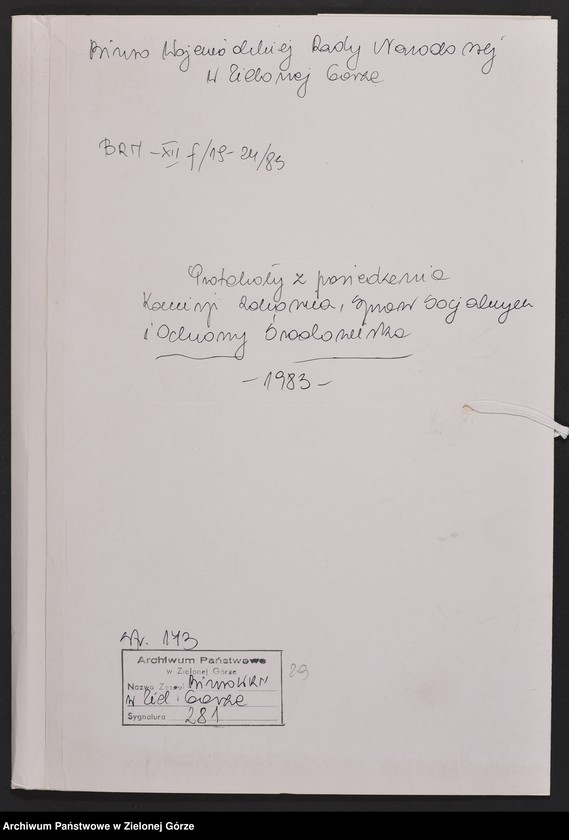 image.from.unit.number "Protokóły z posiedzeń Komisji Zdrowia, Spraw Socjalnych i Ochrony Środowiska Wojewódzkiej Rady Narodowej w Zielonej Górze"