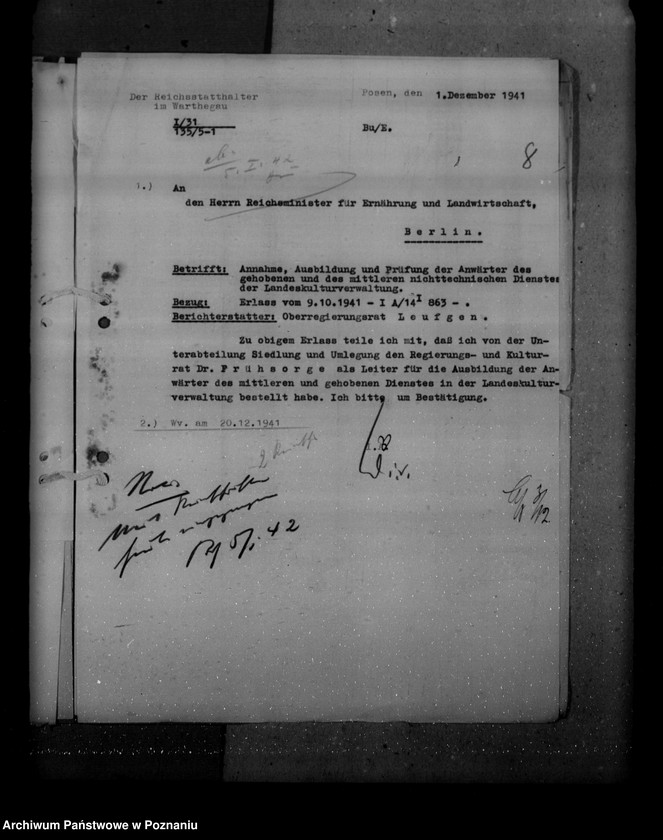 Obraz 12 z jednostki "Annahme, Ausbildung und Prüfung der Anwärter des gehobenen u. des mittleren nichttechnischen Dienstes der landeskulturverwaltung"