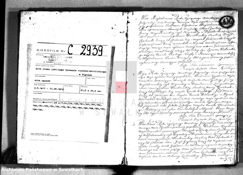 image.from.unit.number "Akta zejścia gminy wigierskiey od 1-go maja 1811 do dnia ostatniego kwietnia 1812 roku"