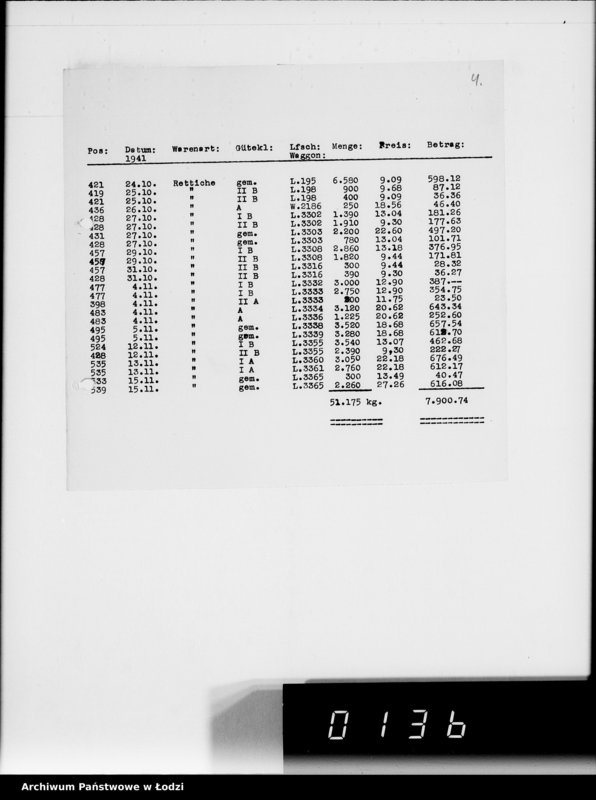 Obraz 8 z jednostki "Aufträge [Lieferscheinen und Rechnungen] 11100-11150 Lebensmitteleinkauf 5/Mü [Zapotrzebowania, zlecenia, rachunki, dowody dostawy na art.spoż.dla Getta]"