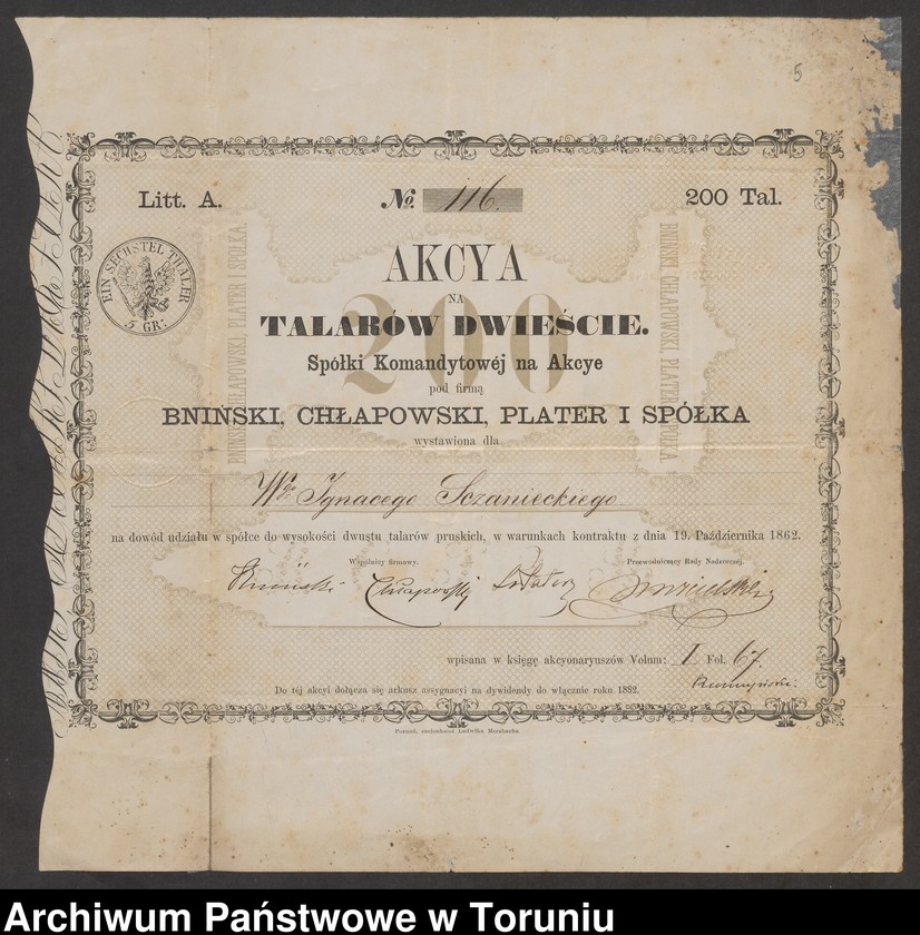 image.from.unit.number "[Michał Leon Sczaniecki i Bogusława z Kruszyńskich. Akcje, rachunki, wyliczenia finansowe, autografy (m. in. Szymona Askenazego), "bilet na bal u sułtana", itp.]"