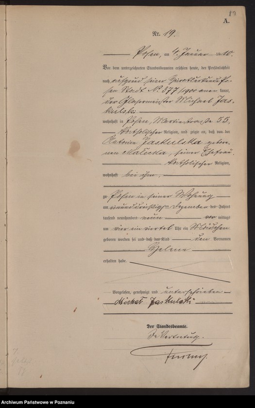 Obraz 20 z jednostki "Księga miejscowa urodzeń tom I [Rejestr główny urodzeń]"