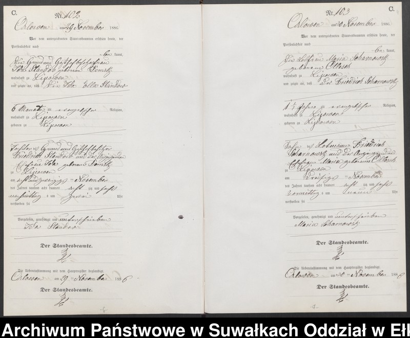 image.from.unit.number "Sterbe-Neben-Register des Preussischen Standes-Amtes Orlowen Kreis Loetzen für das Jahr 1886 [Tom II]"