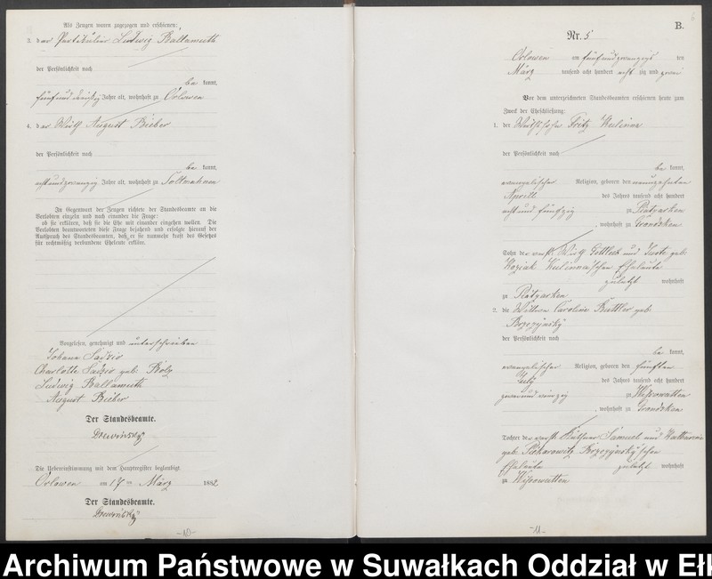 Obraz 9 z jednostki "Heiraths-Neben-Register des Preussischen Standes-Amtes [Orlowen] Kreis [Loetzen] für das Jahr 1882"