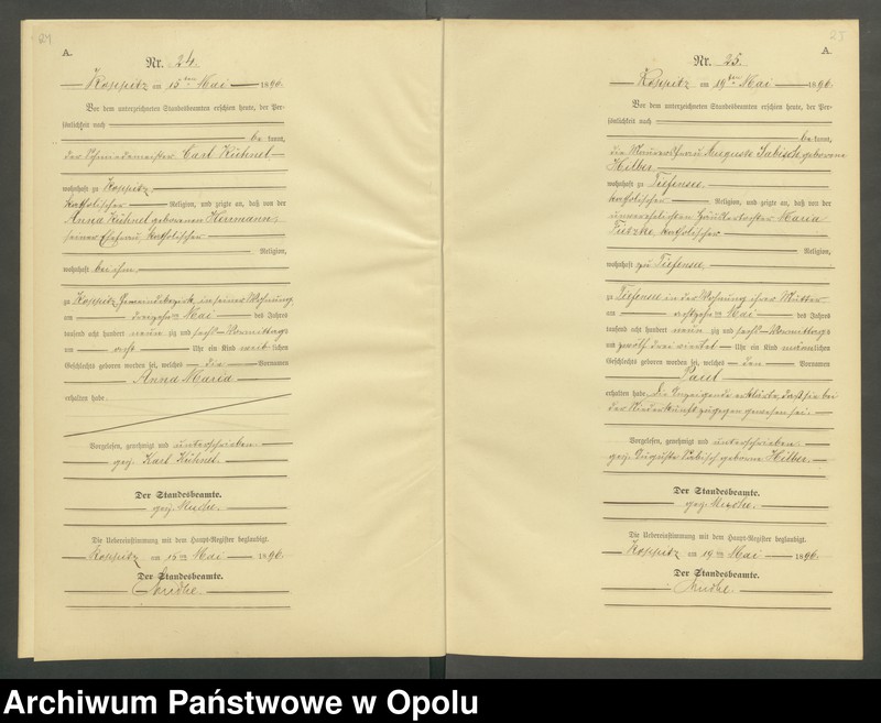 Obraz 15 z jednostki "Geburts-Neben-Register Standesamts Koppitz pro 1896"