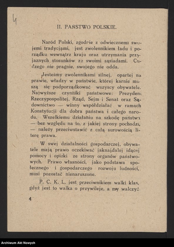 Obraz 6 z jednostki "Polskie Centrum Katolicko-Ludowe. Odezwa, program, zestawienie wydatków (maszynopisy, broszurka); patrz t.1709"