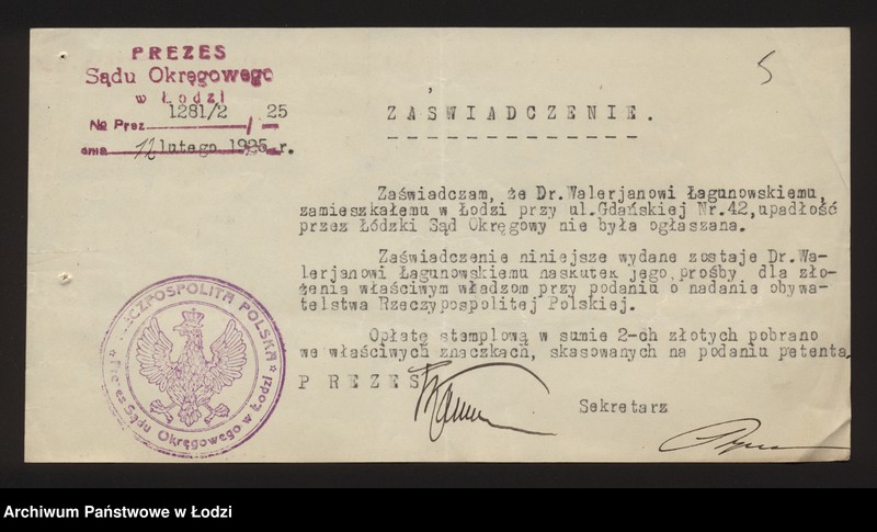 Obraz 6 z jednostki "Nadanie obywatelstwa Nr 3427-5123, 149-210"