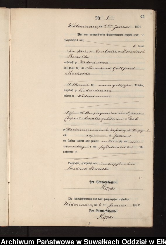 Obraz 5 z jednostki "Sterbe-Neben-Register des Preussischen Standes-Amtes Widminnen Kreis Loetzen"
