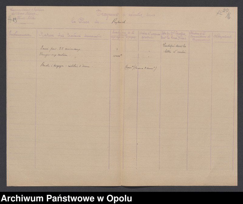 Obraz 19 z jednostki "Tabelau Recapitula et Etats de Previsions de Depenses Casernement  /Zestawienie wydatków na zakwaterowanie wojsk, remonty, sprzęt kwaterunkowy/ III. 1920"