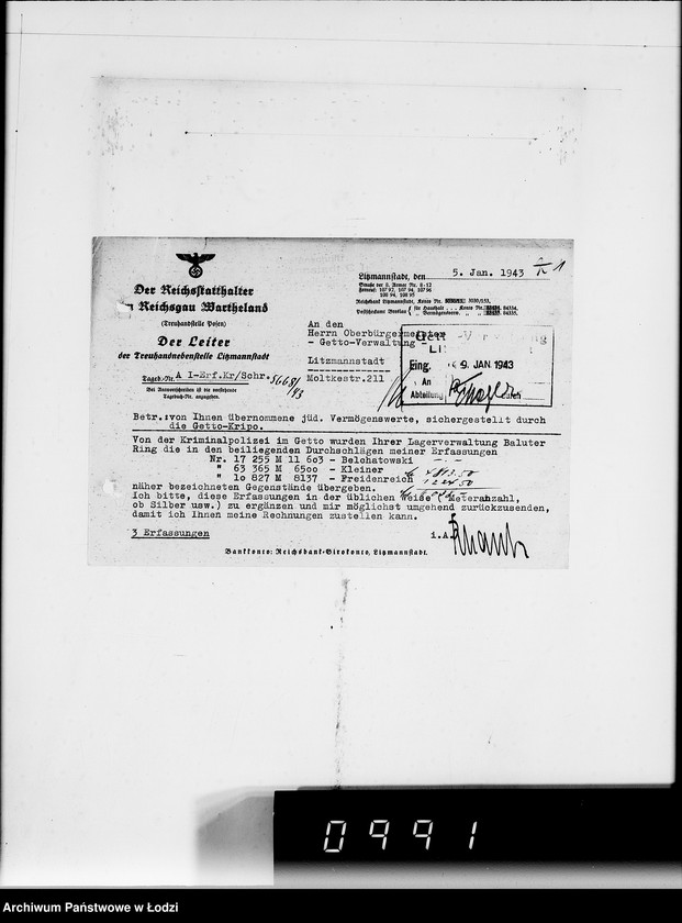Obraz 3 z jednostki "H.T.O. [Korespondencja z Haupttreuhandstelle Ost w sprawach finansowych oraz majątku żydowskiego]"