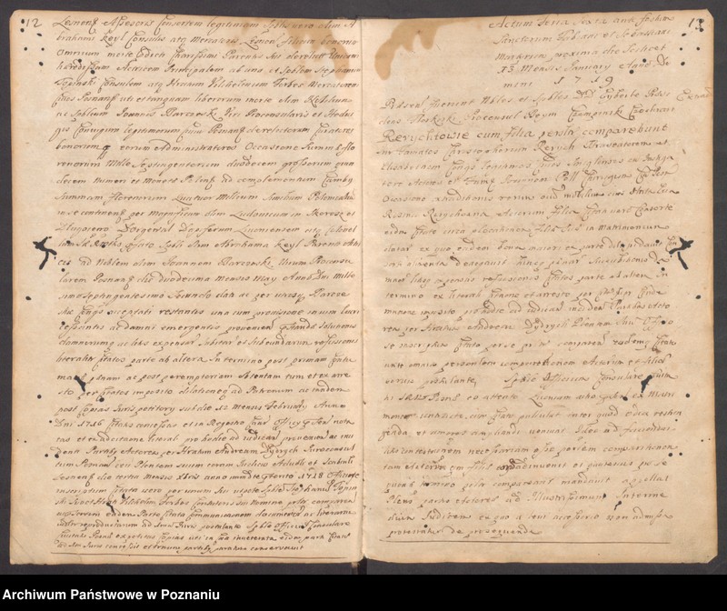 Obraz 9 z jednostki "Protocollon spectabilis officii consularis civitatis SRMtis Posnaniae ab anno Domini 1719 sub felicibus auspiciis nobilis Joannis Eyberle praesidentis civitatis eiusdem."