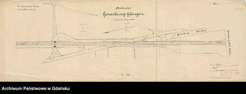 image.from.unit.number "Eisenbahndirektion Danzig. Strecke: Rheda-Danzig. Streckenplan Gemarkung Gdingen. Zustand vom August 1908. Blatt 4"