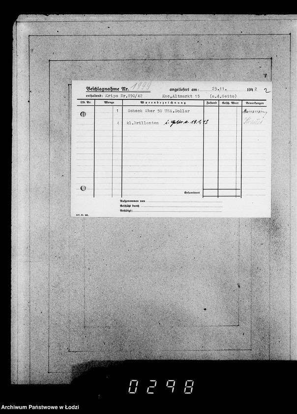 Obraz 6 z jednostki "Kripo 1801-2000 [Kartoteka skonfiskowanego majątku ruchomego u Żydów]"