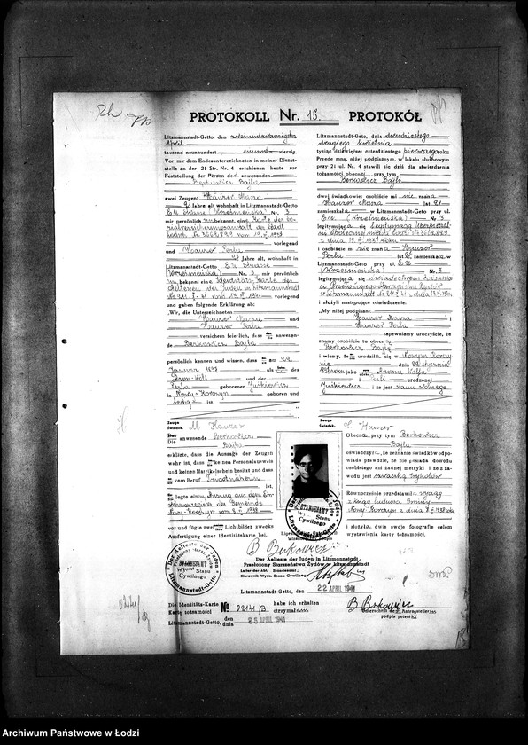 Obraz 18 z jednostki "[Protokoły stwierdzające na podstawie zeznań 2 świadków personalia i tożsamość osób ubiegających się o kartę tożsamości]"