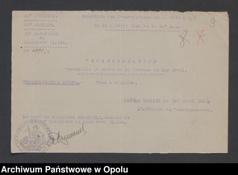 Obraz 12 z jednostki "/Meldunki dzienne o sytuacji w rejonach postoju wojsk - wiadomości ekonomiczne, polityczne i wojskowe, m.in. propaganda komunistyczna/ IV 1921"