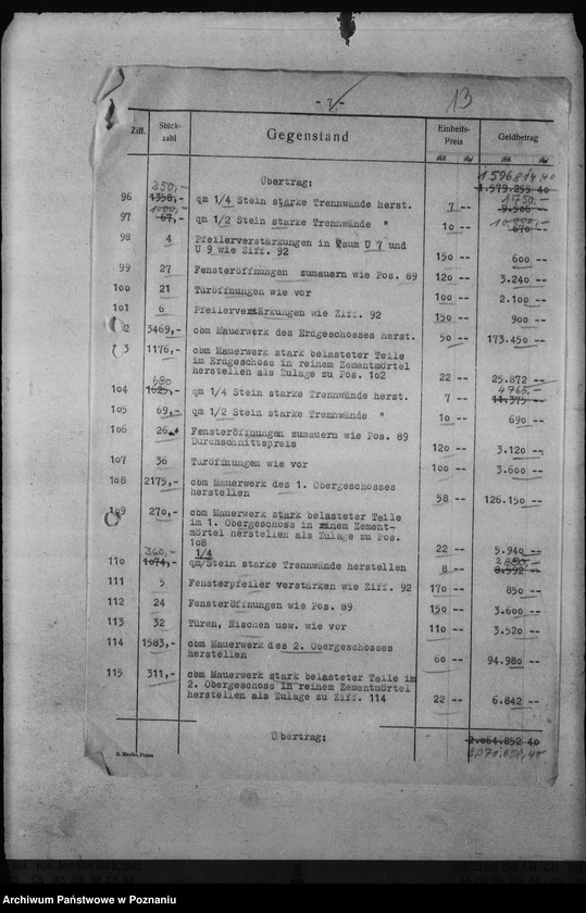Obraz 19 z jednostki "Kosten der Bauarbeiten im Schloss - Posen"