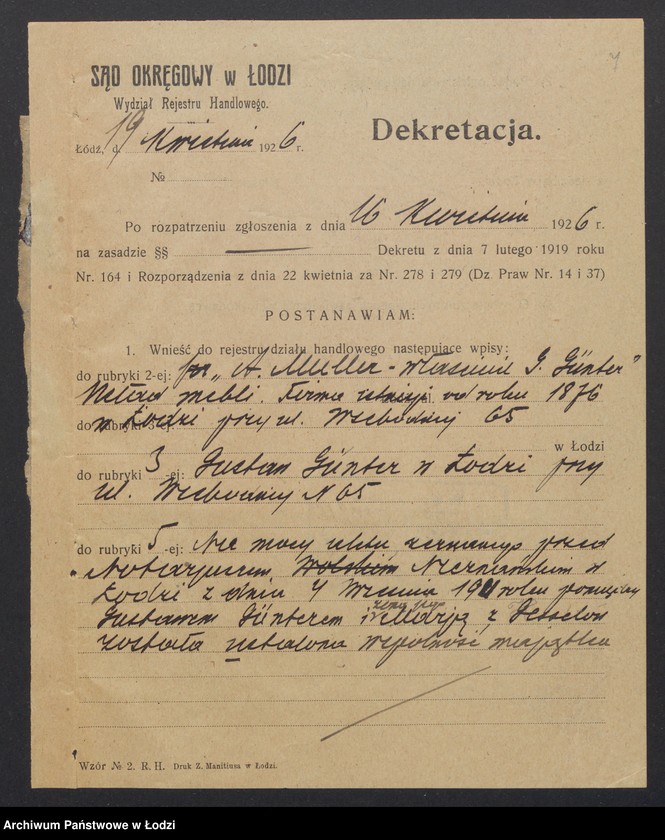 Obraz 9 z jednostki "A. Müller - - G. Günter – skład mebli"
