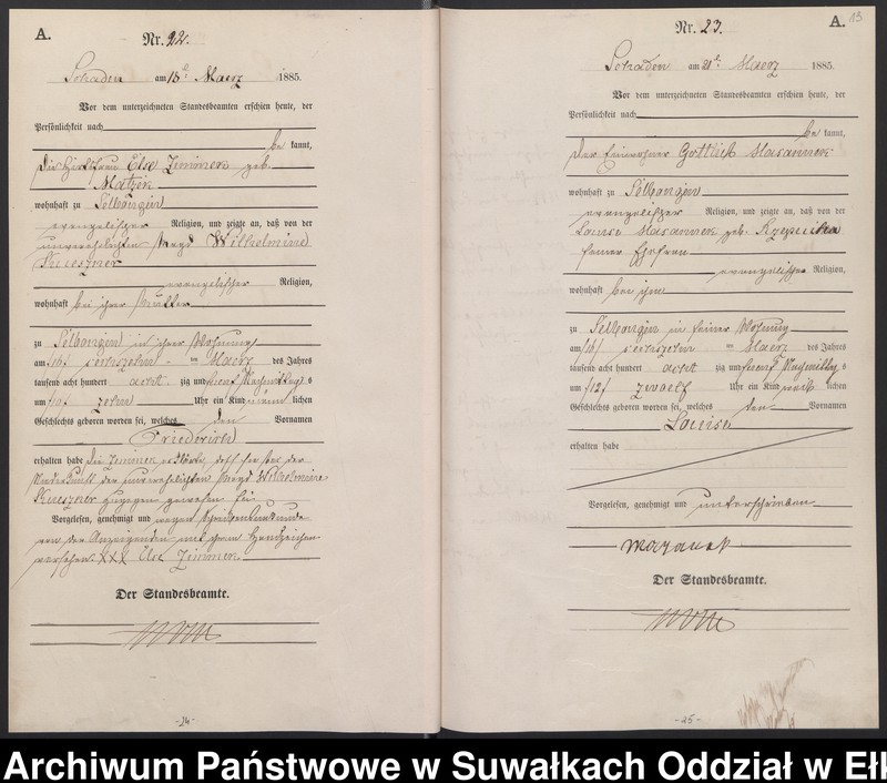image.from.unit.number "Geburts-Haupt-Register des Königlich Preussischen Standes-Amtes Schaden Kreis Sensburg"