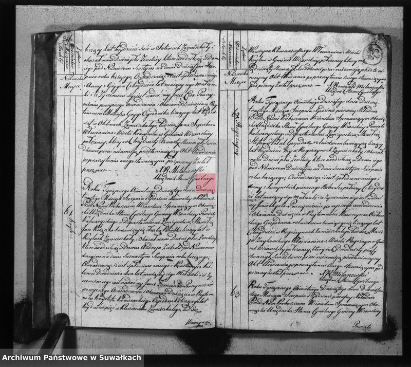 image.from.unit.number "Księga do zapisywania aktów cywilnych urodzenia gminy wiżajńskiey, departamentu łomżyńskiego, powiatu kalwaryjskiego"