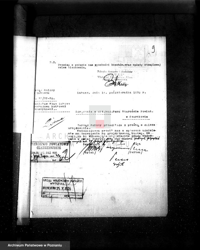 Obraz 13 z jednostki "Zatwierdzenie zakładu przemysłowego /kotłowni przy fabryce dywanów i chodników Firmy Wawel/ St. Kluze w Lubaszu"