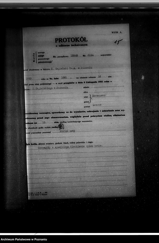 Obraz 19 z jednostki "Elektrownia Fundacji Sułkowskich w Rydzynie, pow. leszczyński nr woj. kotła 6124"