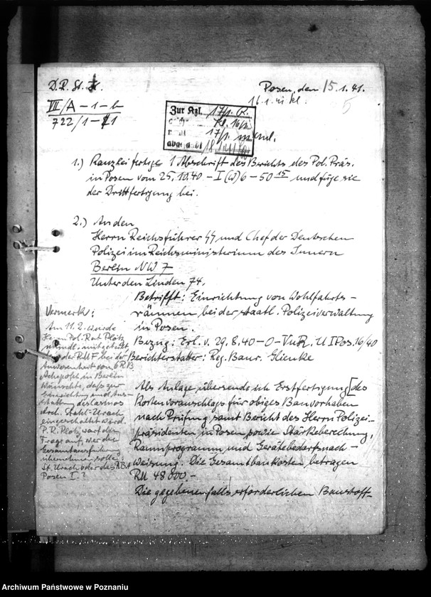 Obraz 9 z jednostki "Einrichtung von Wohlfahrtsräumen bei der staatlichen Polizeiverwaltung in Posen"