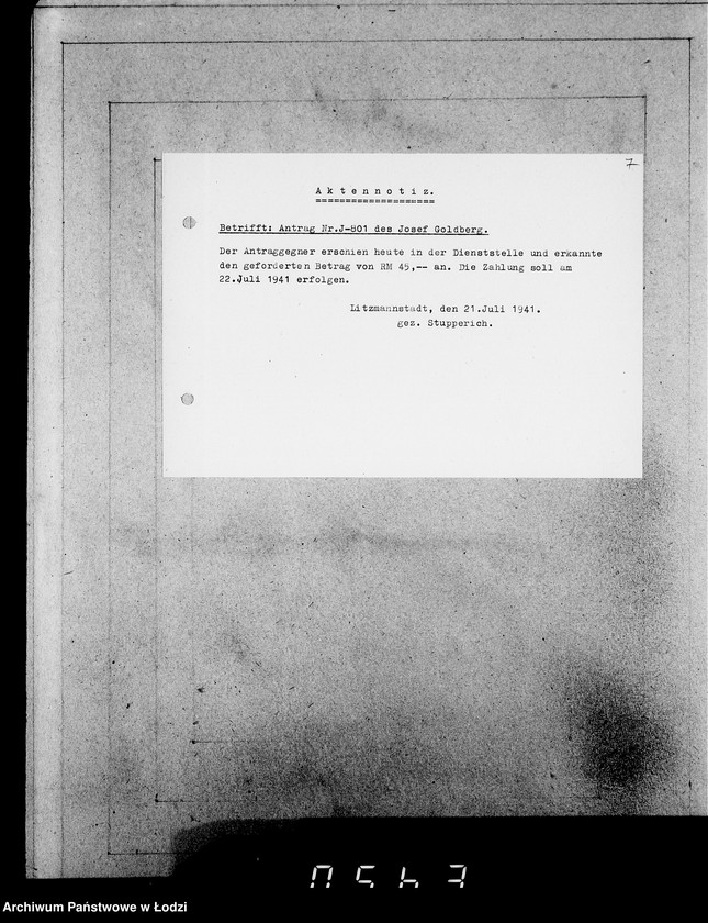 Obraz 11 z jednostki "J.801-820 [Wnioski Żydów z Getta o zwrot należności za towar wzięty na kredyt oraz za wykonaną pracę]"