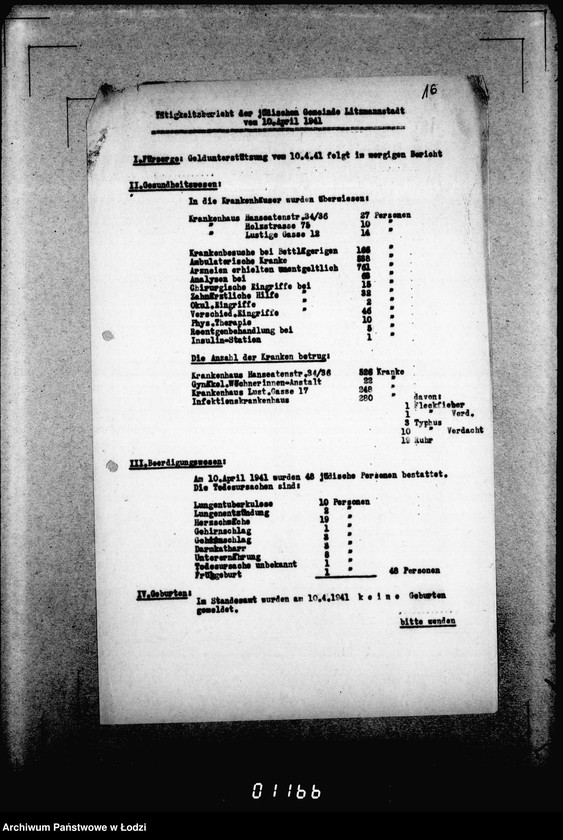 Obraz 20 z jednostki "[Dzienne, tygodniowe i miesięczne sprawozdania Gminy Żydowskiej w Getcie Łódzkim]"