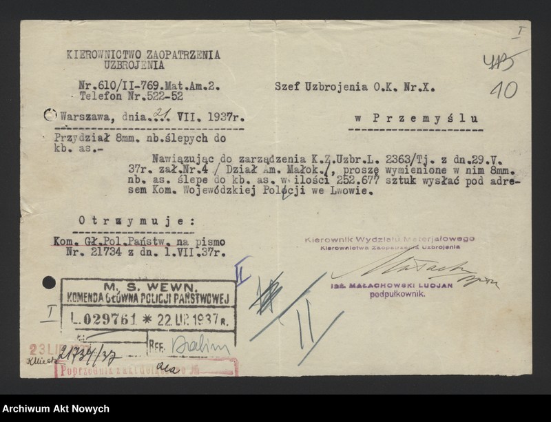 image.from.unit.number "Ewidencja broni i amunicji w jednostkach Policji Państwowej. Wykazy, korespondencja"