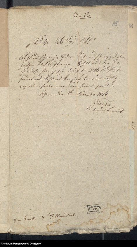 image.from.unit.number "Beläge zur Jahres Rechnung der Kirche zu Rhein für das Jahr 1846"