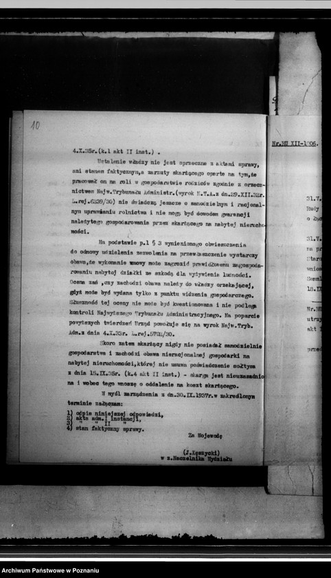 Obraz 14 z jednostki "Friedrich Semmler Skarga do Najwyższego Trybunału Administracyjnego na decyzję Wojewody Poznańskiego z dnia 5.VI.1937 r. /sprawy przewłaszczenia/"
