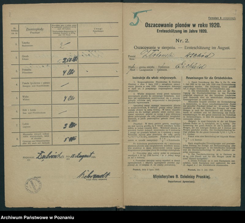 Obraz 7 z jednostki "[Oszacowanie plonów w powiecie złotowskim w roku 1920"