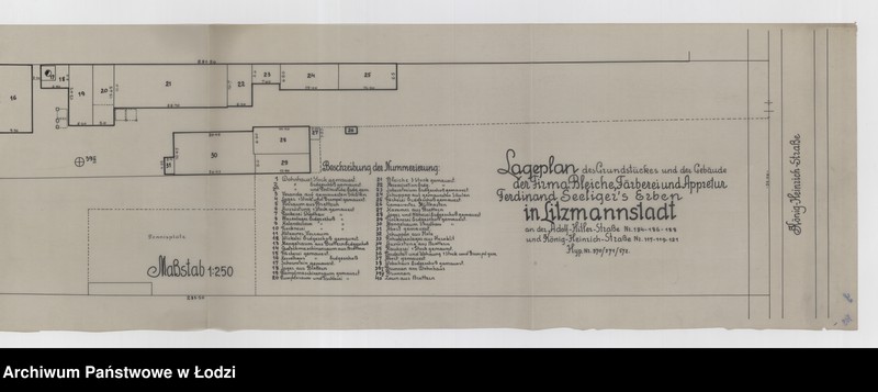 Obraz 2 z jednostki "Lageplan des Grundstückes und der Gebäude der Firma: Bleiche, Färberei und Appretur Ferdinand Seeliger