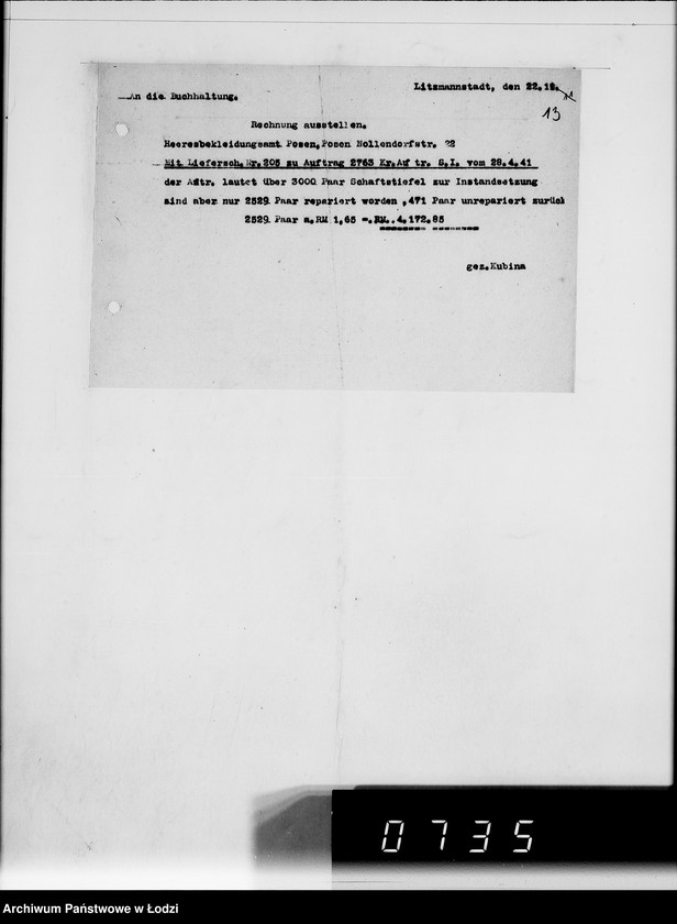 Obraz 17 z jednostki "Heeresbekleidungsamt Posen.Kriegsauftrag s.1/2"