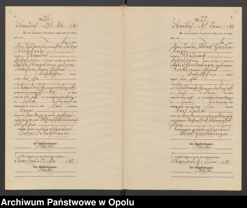 image.from.unit.number "Geburts-Neben-Register des Standesamts Lamsdorf No 15 pro 1881"