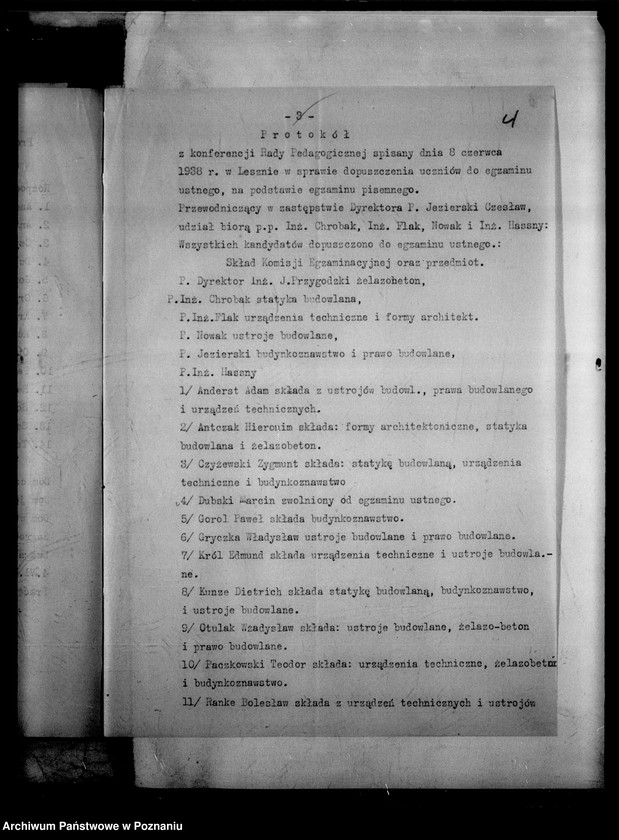 Obraz 7 z jednostki "Państwowa Szkoła Budownictwa w Lesznie - [protokoły z egzaminu końcowego wraz ze spisem abiturientów]"