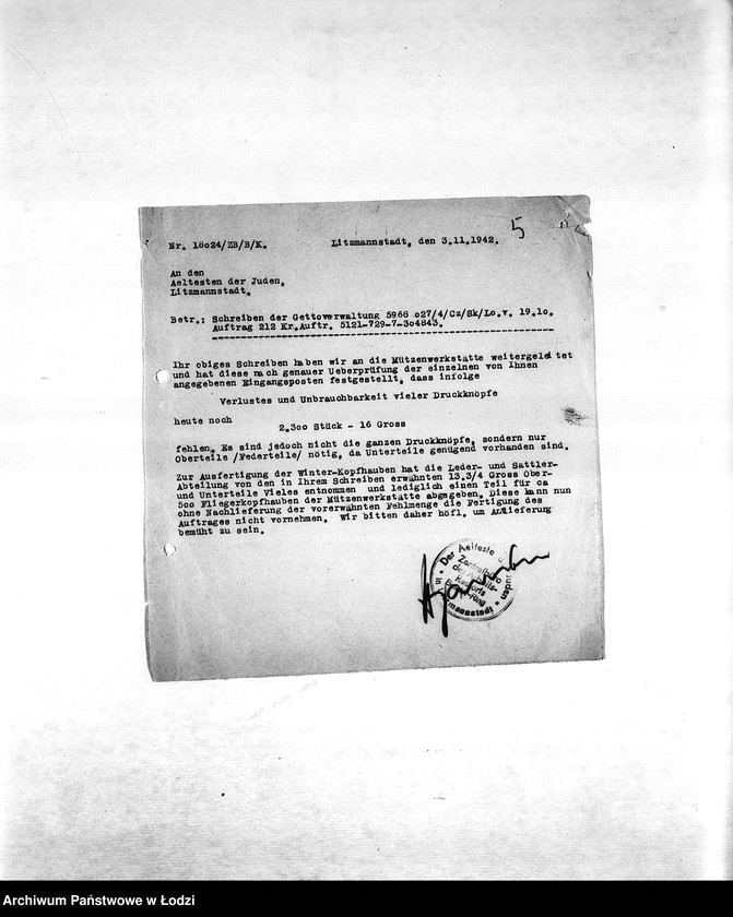 Obraz 8 z jednostki "[Resorty pracy M-P. Niemieckie zamówienia skierowane do resortów pracy, produkcja, zapotrzebowania materiałów do produkcji]"