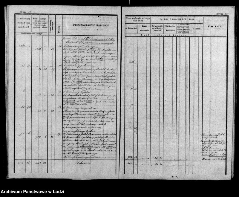 Obraz 13 z jednostki "Rachunek kasy ekonomicznej m. Łodzi na rok 1851"