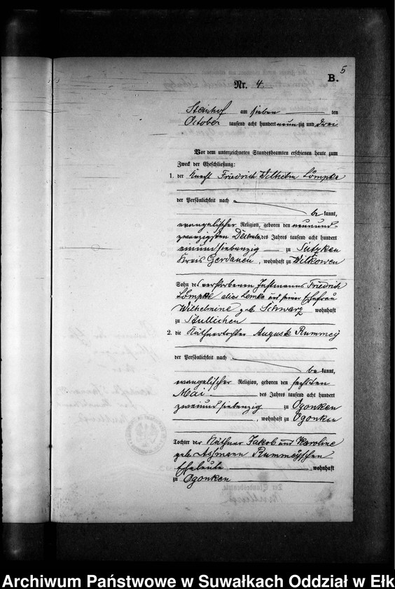 image.from.unit.number "Heiraths-Neben-Register des Preussischen Standes-Amtes Gr. Strengeln Kreis Angerburg"