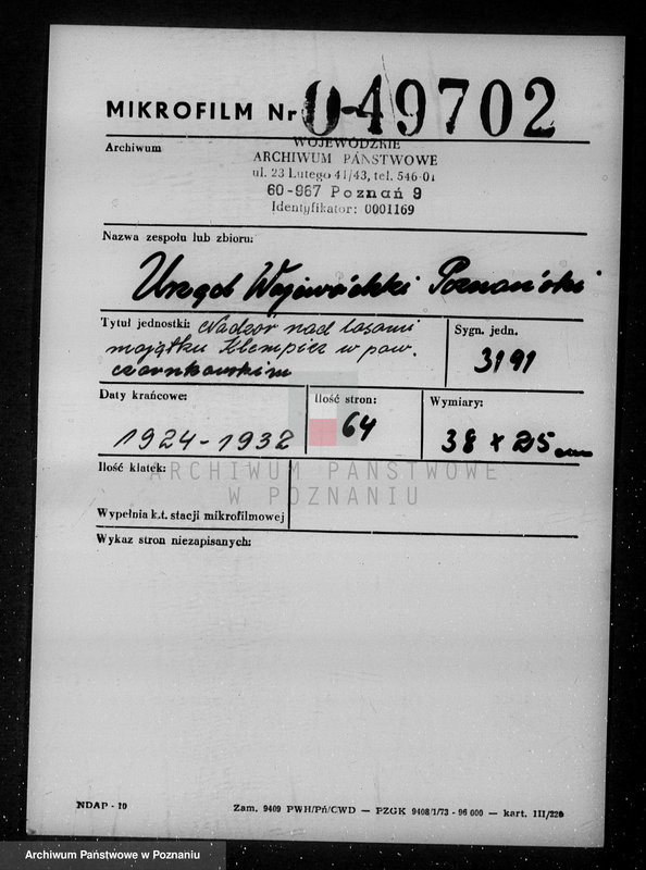 Obraz 2 z jednostki "Nadzór nad lasami/ majątku Klempicz powiatu czarnkowskiego"