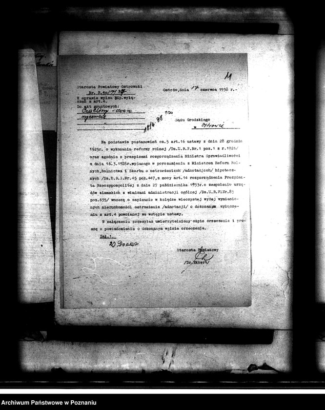 Obraz 15 z jednostki "Majątek Czachory powiatu ostrowskiego wyłączenie z art. 4 i 5 ustawy o wykonaniu reformy rolnej -Emilia Zakrzewska"