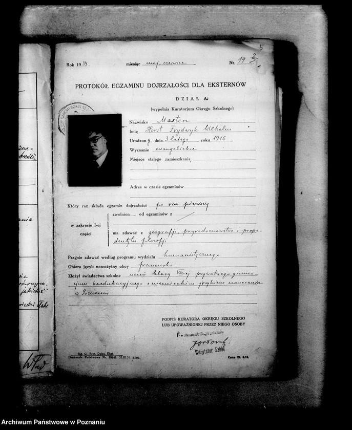 Obraz 8 z jednostki "Protokoły z egzaminów dojrzałości dla eksternistów abiturientów, prywatnego gimnazjum koedukacyjnego z niemieckim językiem nauczania imienia Schillera w Poznaniu"