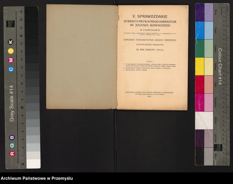 image.from.unit.number "V Sprawozdanie Dyrekcji Prywatnego Gimnazjum im. Juliusza Słowackiego w Czortkowie i Zarządu Towarzystwa Szkoły Średniej utrzymującego Gimnazjum za rok szkolny 1913/14"