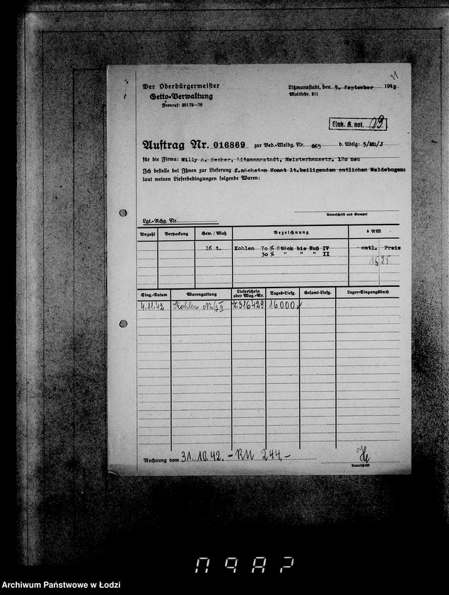 image.from.unit.number "Lebensmitteleinkauf. Aufträge, [Lieferscheinen und Rechnungen] 16841-16870 [Dostawa artykułów pierwszej potrzeby do Getta]"