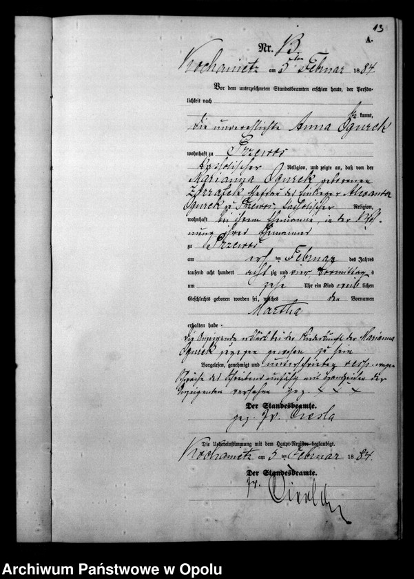 image.from.unit.number "Urząd Stanu Cywilnego Kochaniec Księga urodzeń rok 1884"