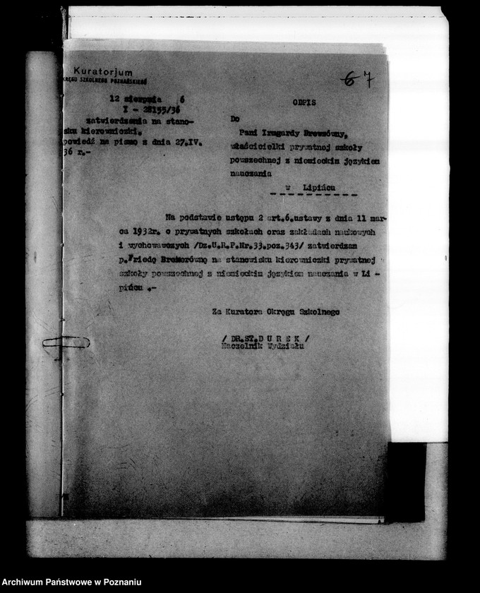 Obraz 11 z jednostki "Prywatna Szkoła Powszechna z niemieckim językiem nauczania w Lipińcu powiat Chodzież"