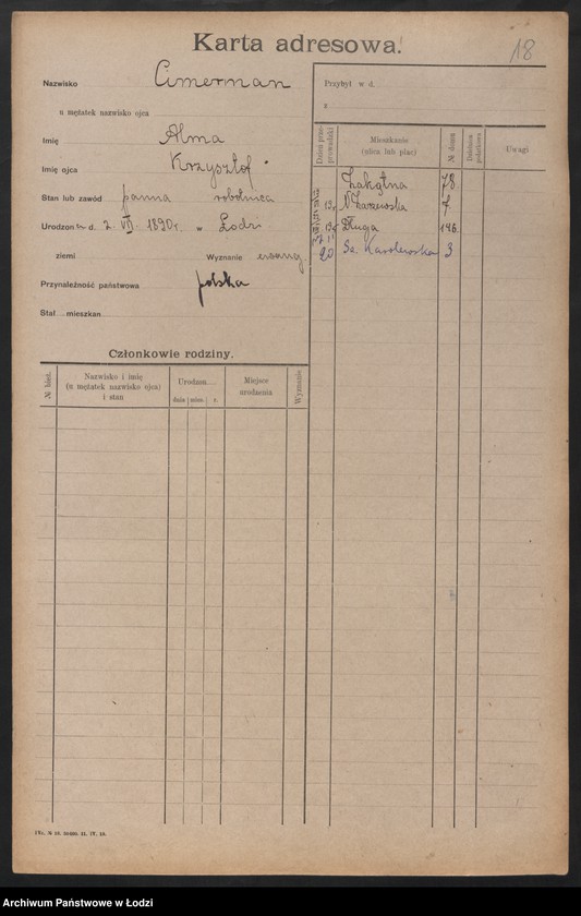 Obraz 20 z jednostki "[Spis ludności Łodzi] Cymera - Cynkier"