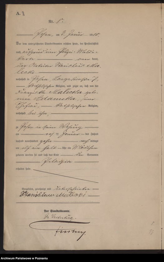 Obraz 9 z jednostki "Księga miejscowa urodzeń tom I [Rejestr główny urodzeń]"