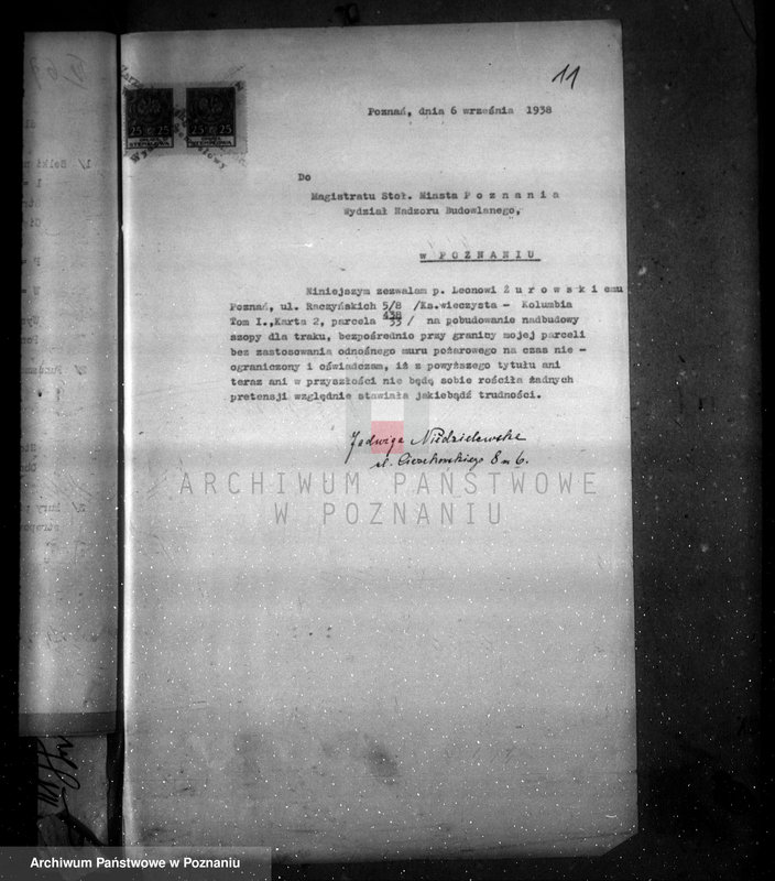 image.from.unit.number "Zatwierdzenie zakładu przemysłowego /tartaku i obróbki drzewa/ Własność L. Żeromskiego w Poznaniu"