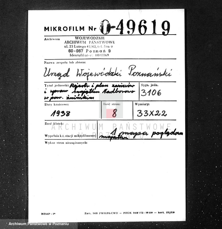 Obraz 2 z jednostki "Rejestr i plan zasiewów i upraw majątku Nadborowo w powiat żnińskim"